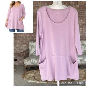 J. Jill Pure Jill Curved Seam Tunic Top Purple Large Lavender Knit